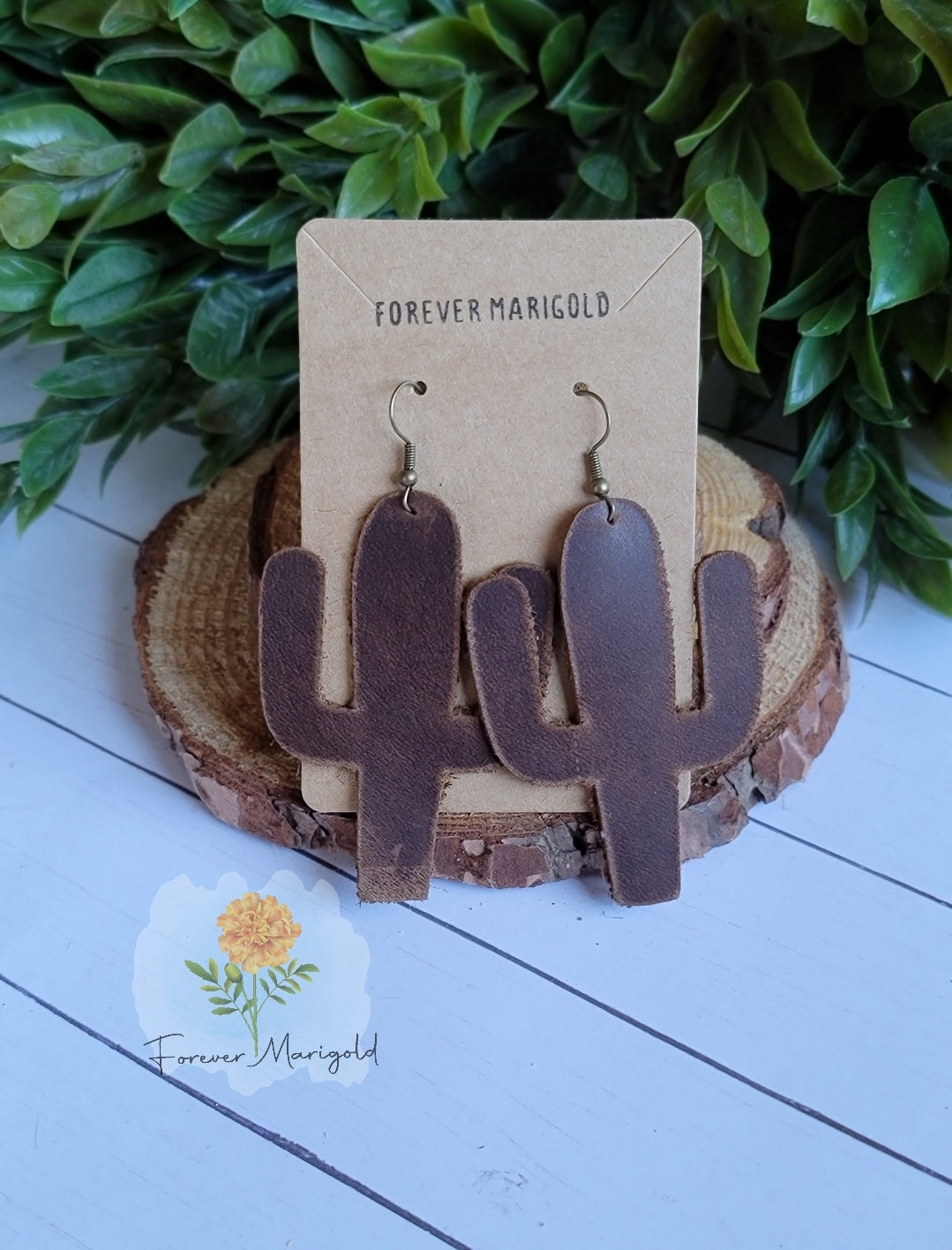 Brown Cactus Leather Earrings