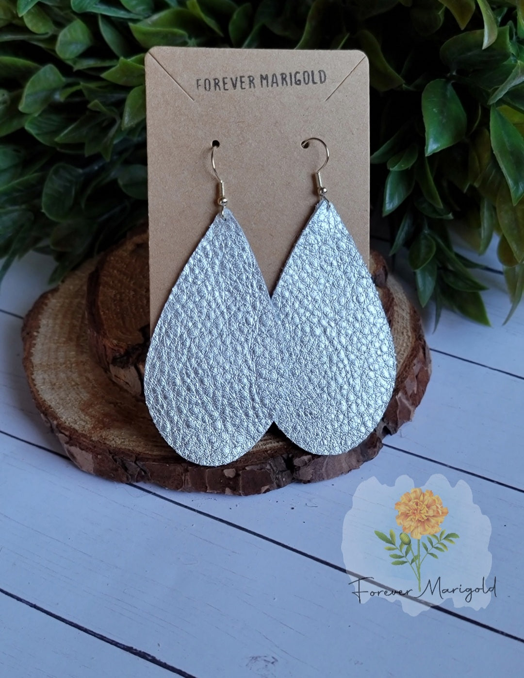 Silver Teardrop Leather Earrings