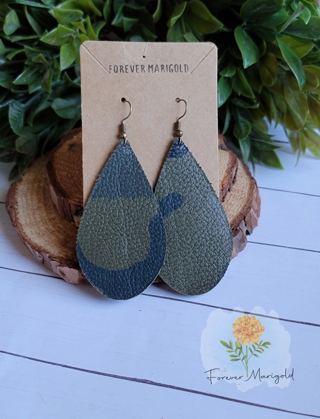 Camo Teardrop Leather Earrings