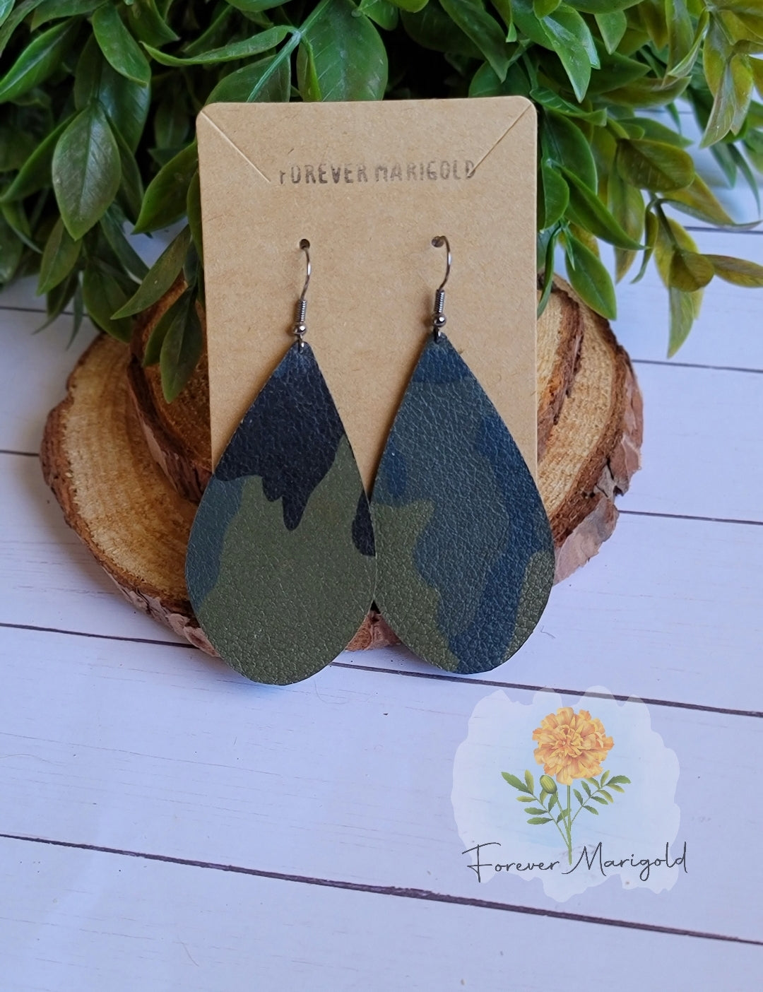 Camo Teardrop Leather Earrings