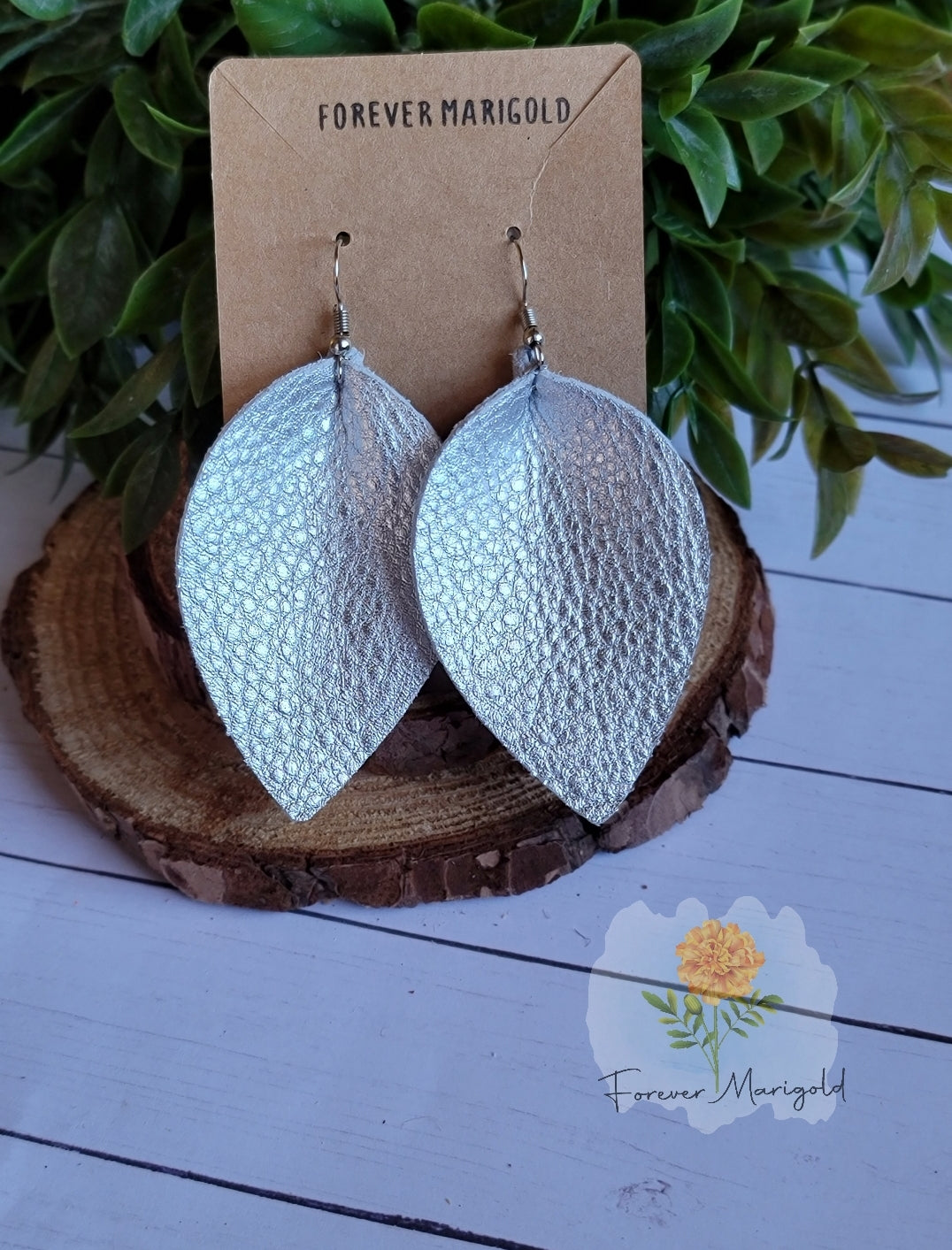 Silver Reverse Teardrop Leather Earrings