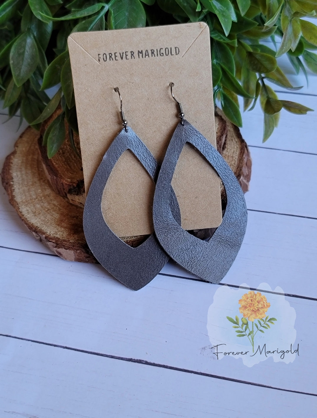 Gray Cutout Leather Earrings