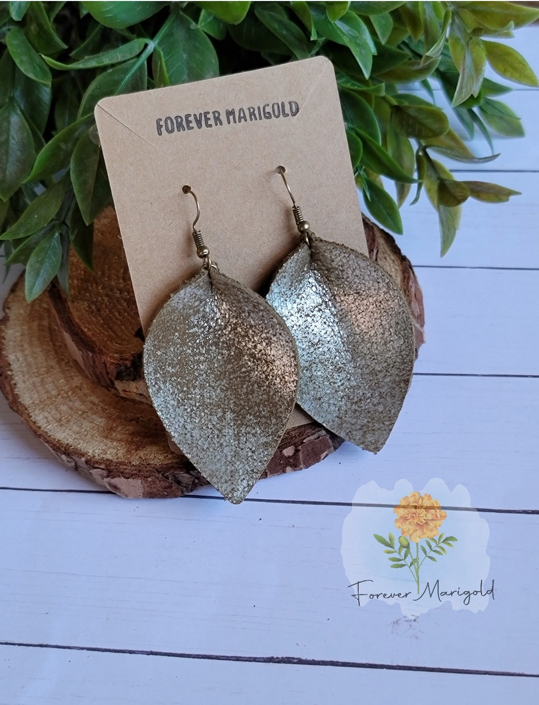 Tan/Metallic Reverse Teardrop Leather Earrings